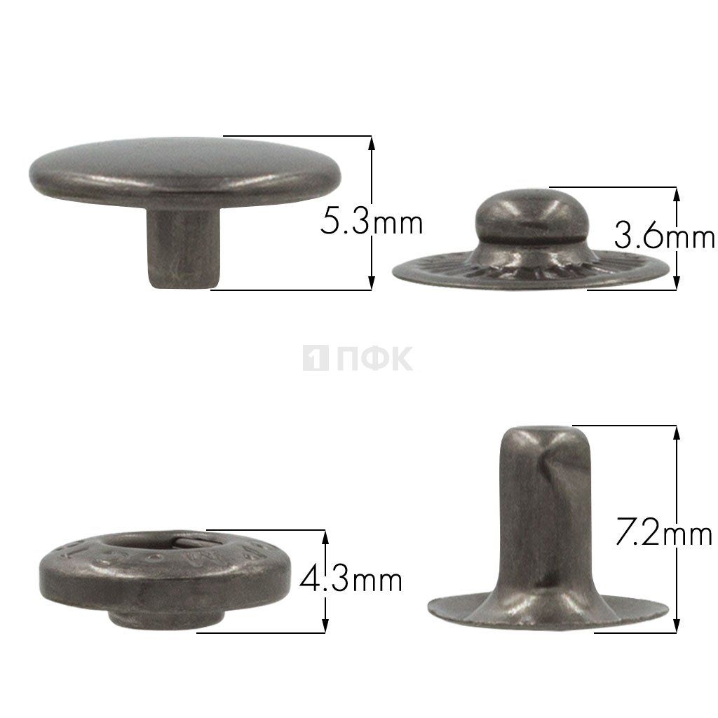 Кнопка для одежды 12,5мм Альфа нерж цв никель тем (уп 1440шт) STORM 